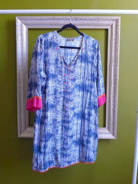 YELLOW, XXL, NWOT, Women's Full-Length Tunic/Kurta, Hmong Batik Print